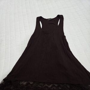 Dark Brown Racerback Tank with Lace Hem
